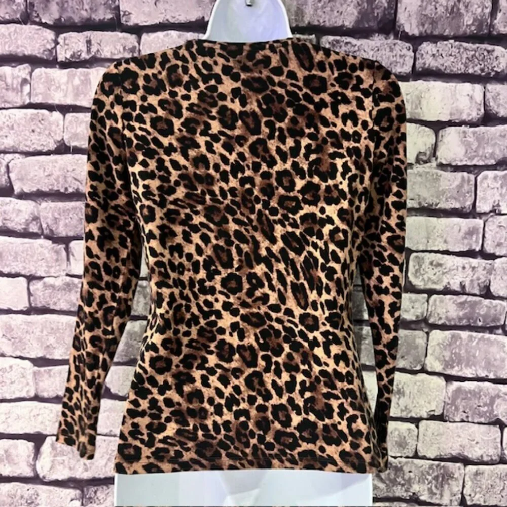 Talbots Brown & Black Animal Print Long Sleeve Tee Size PP